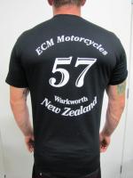 ECM Motorcycles 57 Warkworth New Zealand. Quality Tees, available in black and white, S.M.L.XL. $20.00 each